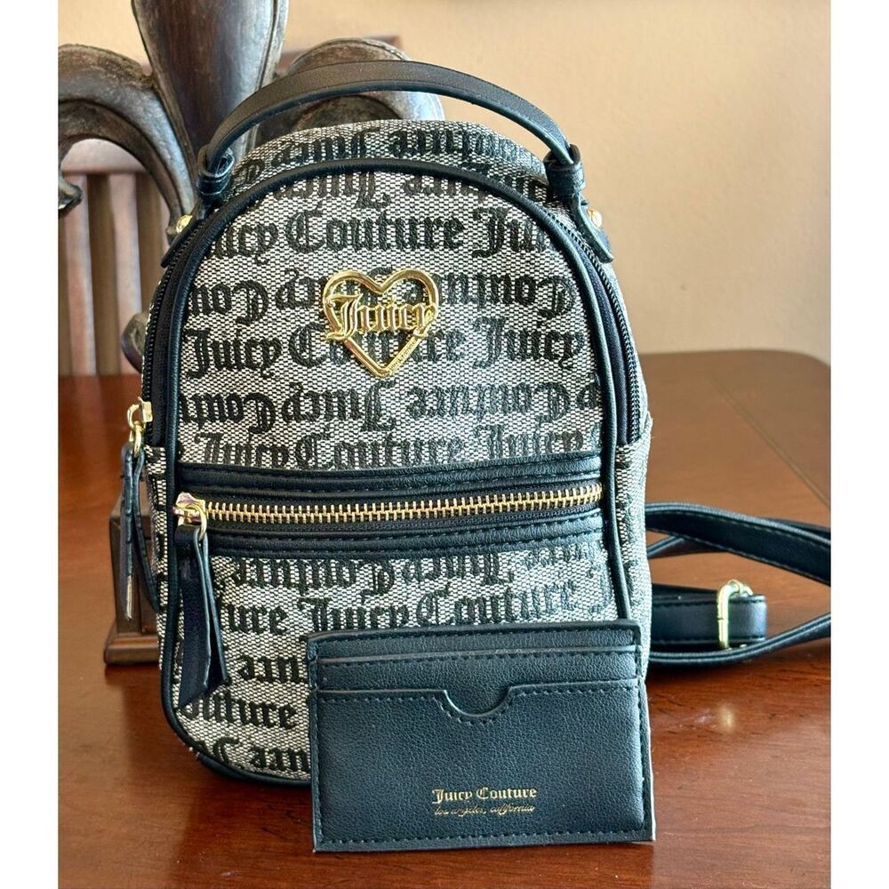JUICY COUTURE Mini Backpack & Card Case/Grey & Black Faux Leather/Gothic Status - Picture 8 of 13